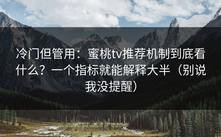 冷门但管用：蜜桃tv推荐机制到底看什么？一个指标就能解释大半（别说我没提醒）