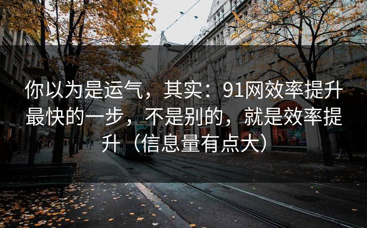 你以为是运气，其实：91网效率提升最快的一步，不是别的，就是效率提升（信息量有点大）